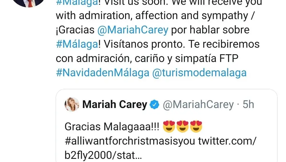 El alcalde de Málaga, Francisco de la Torre, agradece a Mariah Carey que hable de la ciudad@PACODELATORREP08/12/2019