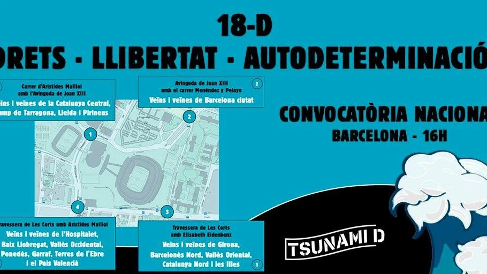 Tsunami Democràtic convoca una "concentración masiva" en el exterior del Camp Nou para el Barça-Madrid