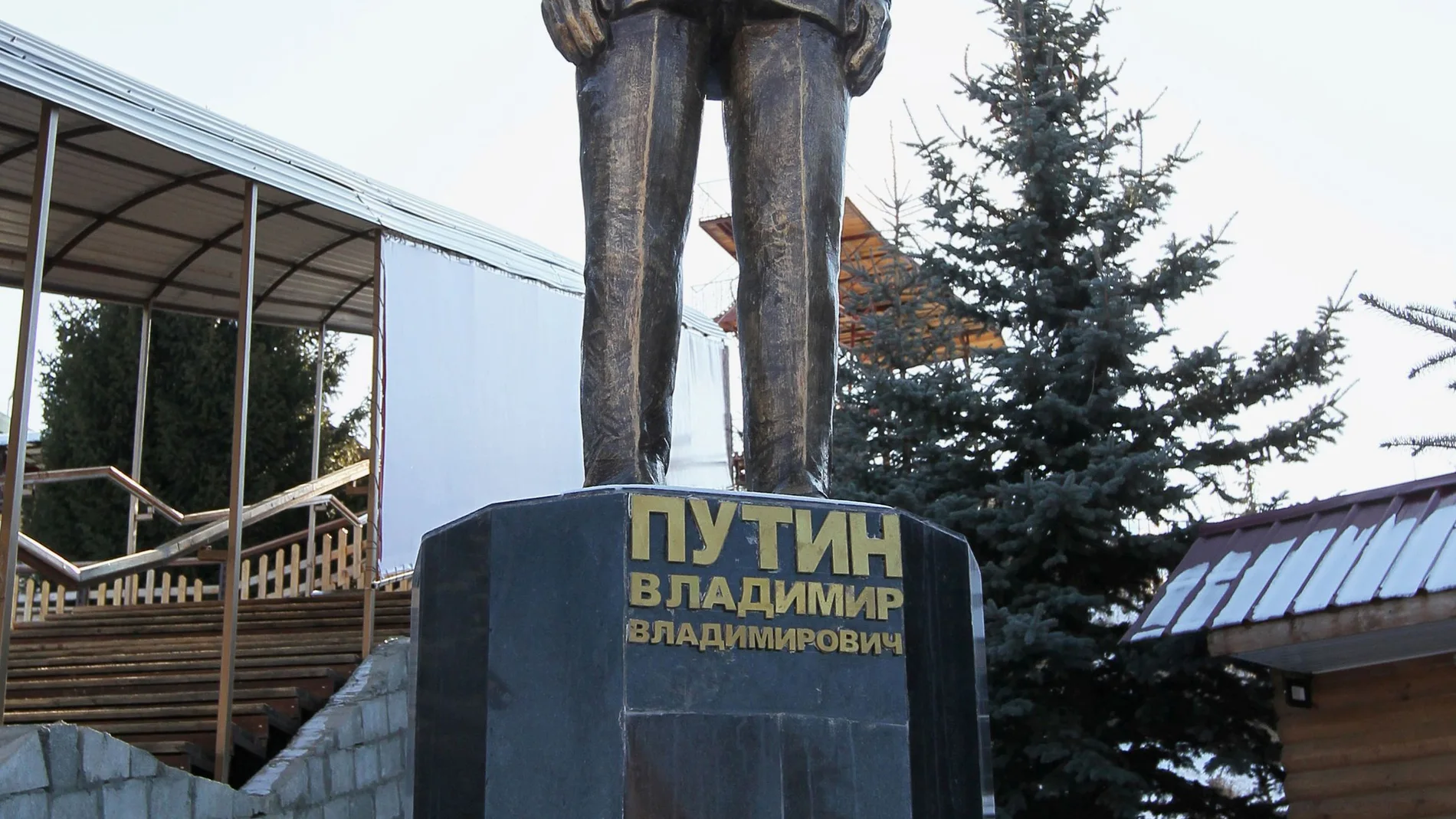A monument dedicated to Russian President Vladimir�Putin is seen at the Zil ski base in Kyrgyzstan