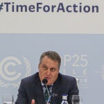 El coordinador de la Presidencia de la COP25, Andrés Landerretche, ofrece una rueda de prensa representando la presidencia chilena sobre el estado de las negociaciones, durante el último día de la Cumbre del Clima (COP25) celebrada en Madrid