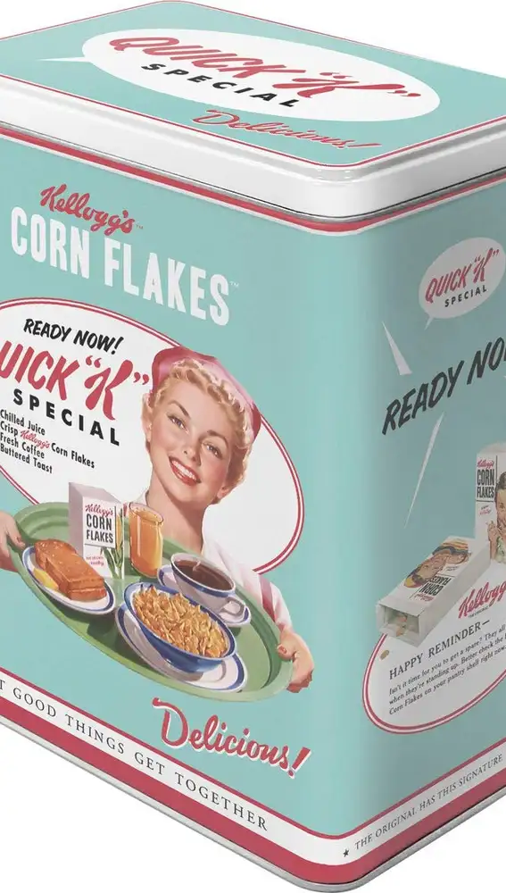 Bote metálico de almacenaje, diseño Retro de Cereales Kellogg's.