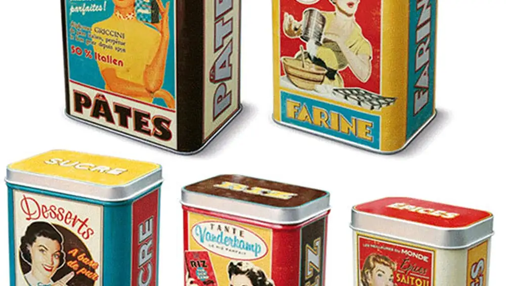 5 cajas metálicas vintage para especias, arroz, azúcar, harina y pasta
