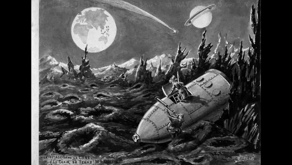 Ilustración de Méliès sobre el viaje a la luna de Julio Verne