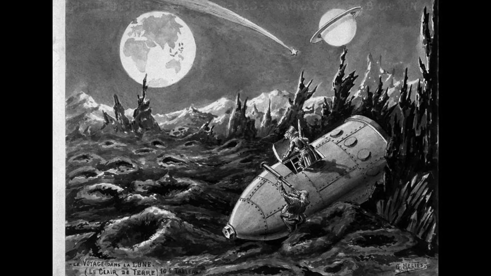 Ilustración de Méliès sobre el viaje a la luna de Julio Verne