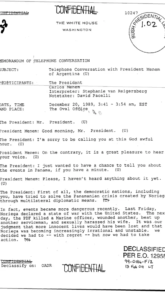 Transcripción de la conversación de George Bush con Carlos Menem