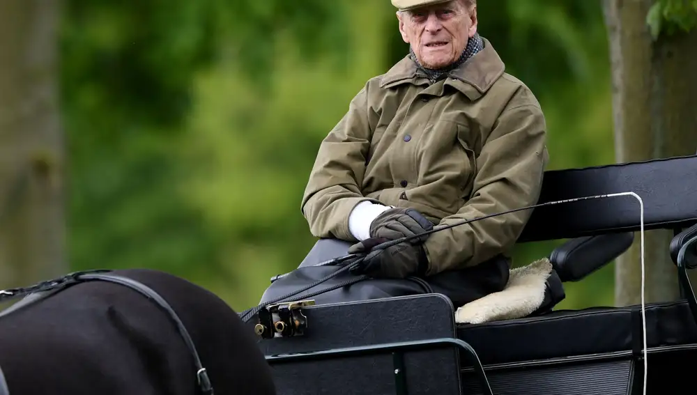El príncipe Felipe en un carruaje durante un evento de caballos real en el palacio de Windsor, en mayo de 2019