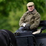 El príncipe Felipe en un carruaje durante un evento de caballos real en el palacio de Windsor, en mayo de 2019