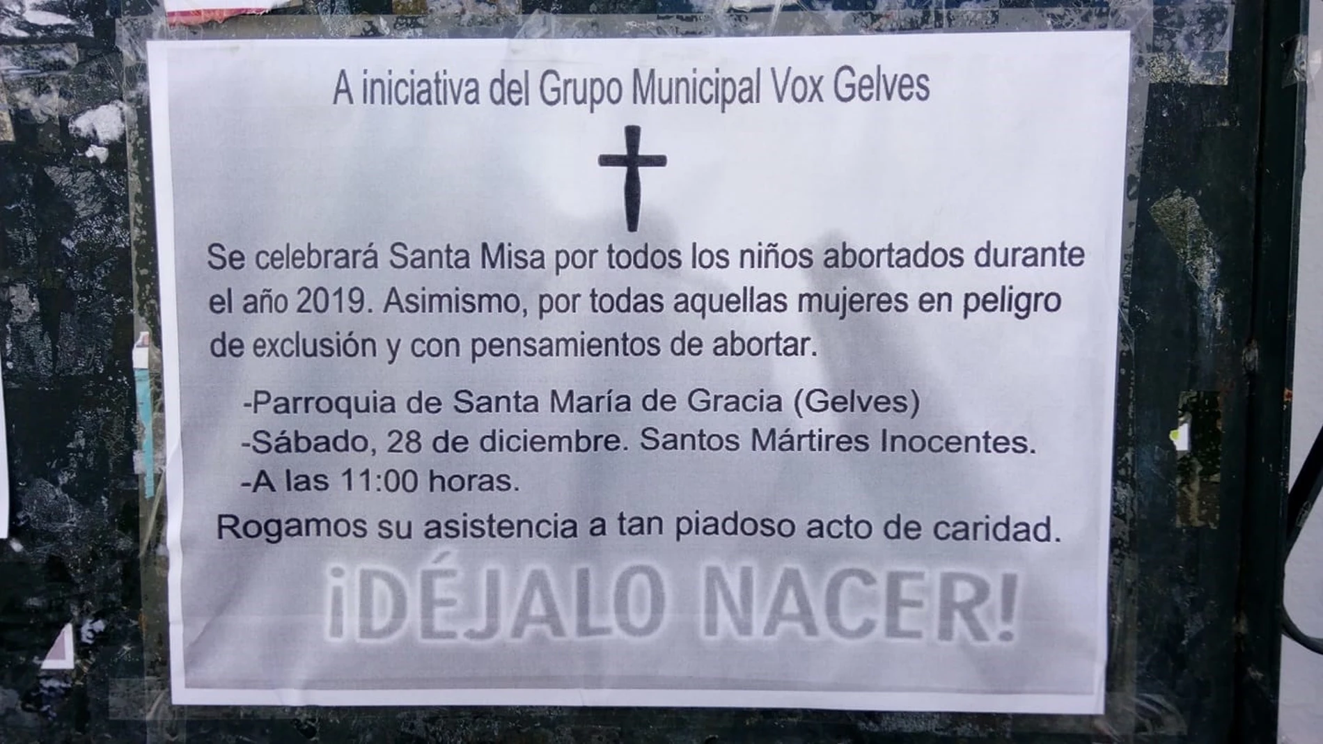 Sevilla.-Vox convoca el sábado una misa en Gelves por los "bebés abortados" y un reparto de réplicas de fetos en Sevilla