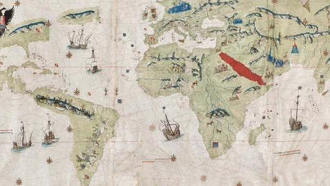 Mapa que se puede ver en la exposición "Tesoros de la Hispanic Society of America. Visiones del mundo hispánico" en el Museo del Prado