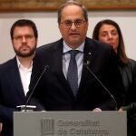 El presidente de la Generalitat de Cataluña, Quim Torra, durante su comparecencia ante los medios tras la reunión extraordinaria del ejecutivo catalán