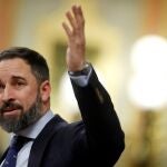 El presidente de Vox, Santiago Abascal, durante su intervención en el Congreso de los Diputados en la primera jornada de la sesión de investidura de Pedro Sánchez como presidente del Gobierno.
