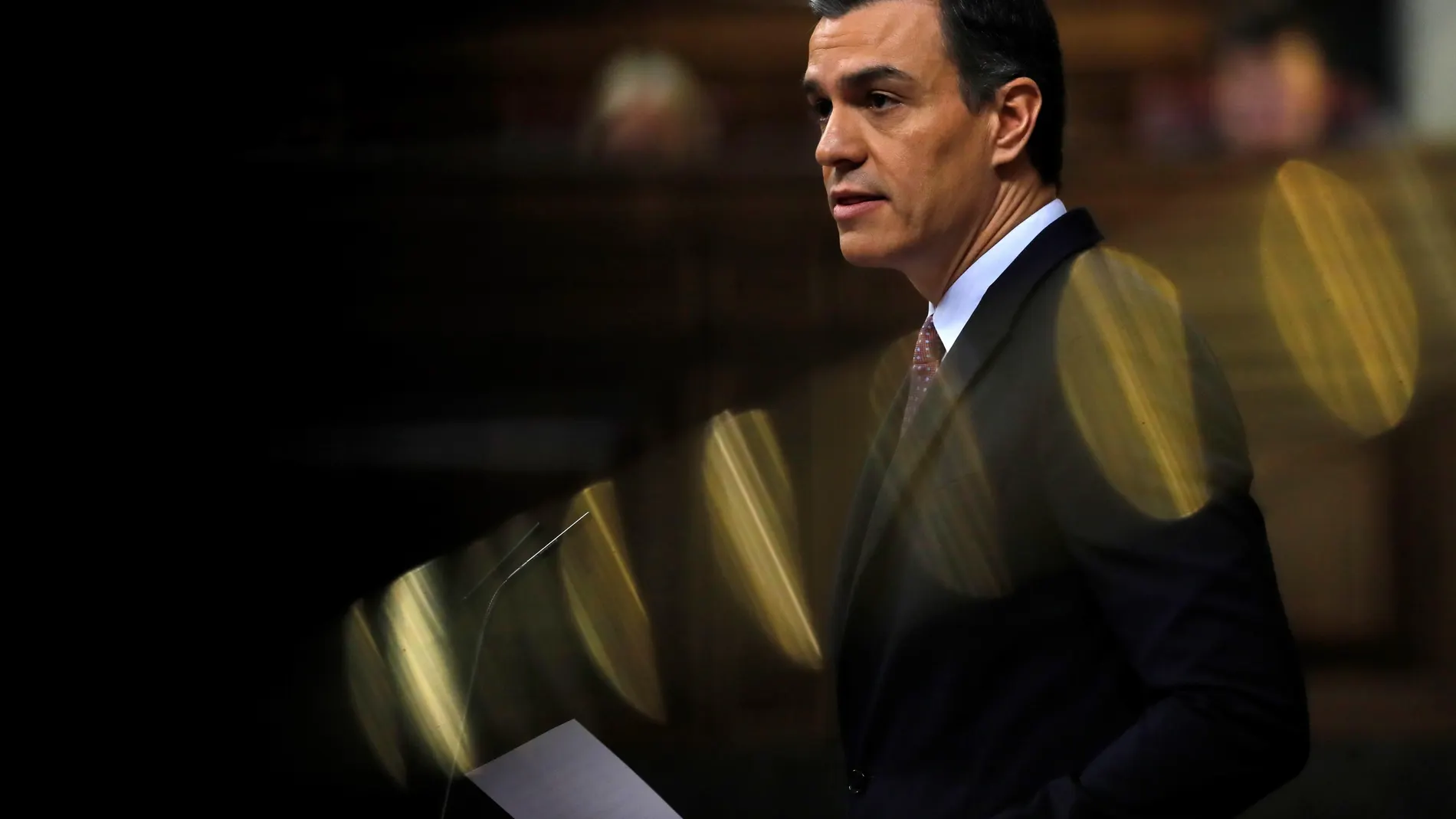 El candidato a presidente del Gobierno, Pedro Sánchez, hoy sábado, en el Congreso de los Diputados durante su intervención en la primera jornada de su investidura como presidente del Gobierno.