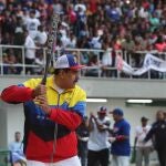 El presidente de Venezuela Nicolás Maduro en la inauguración de un estadio de béisbol, el pasado domingo.