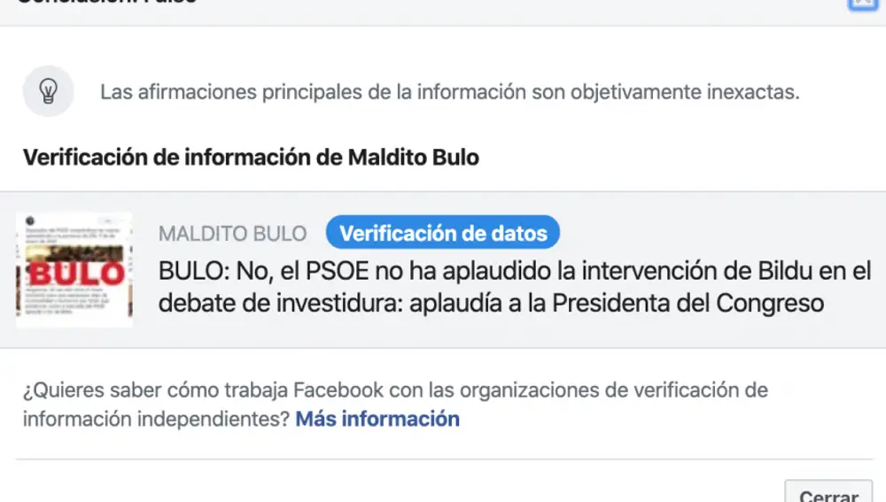 Facebook censura una publicación de Abascal y Vox por contener “información falsa”