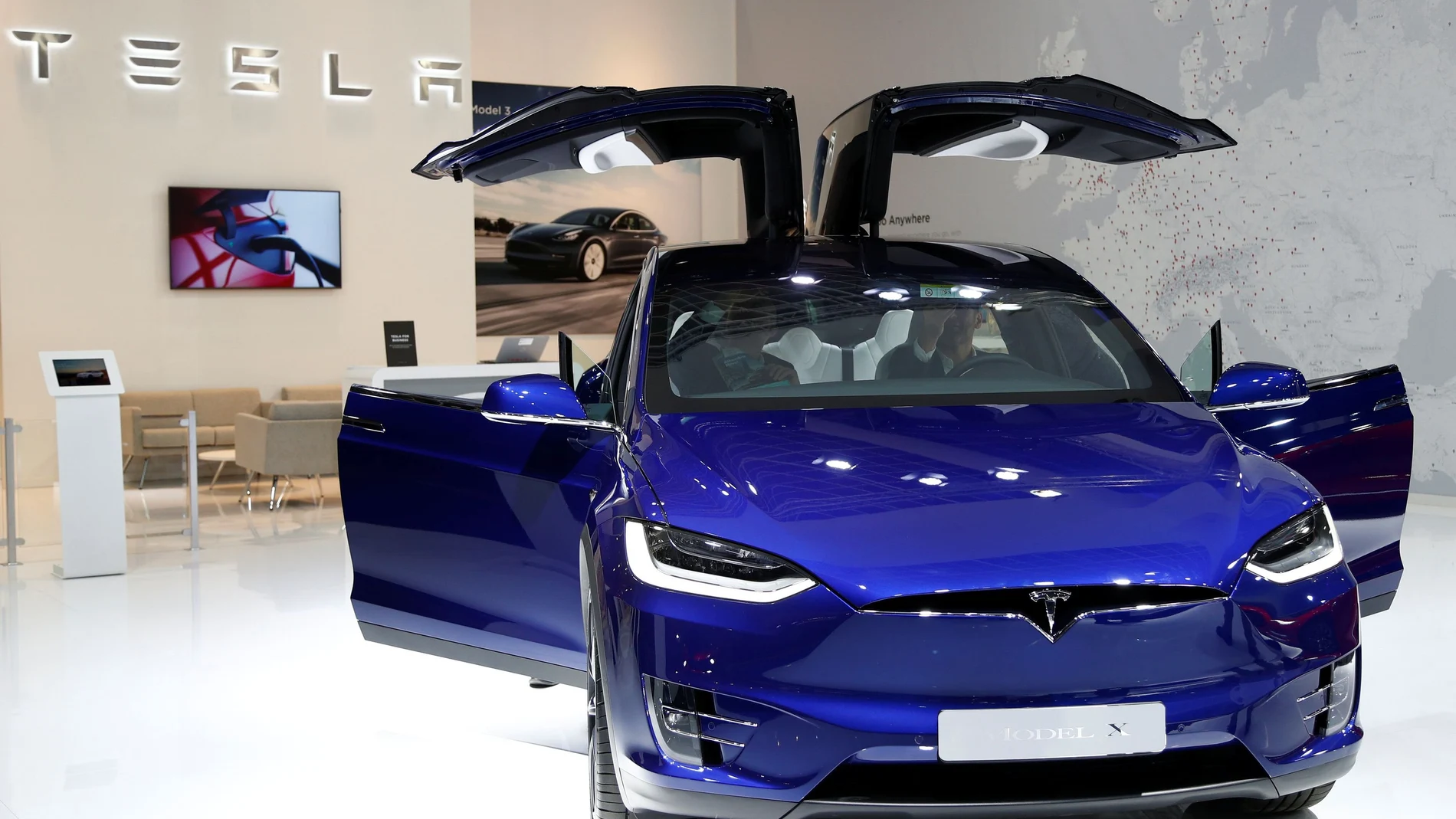 A Tesla Model X electric car is seen at Brussels Motor Show