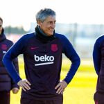 Quique Setién, durante su primer entrenamiento