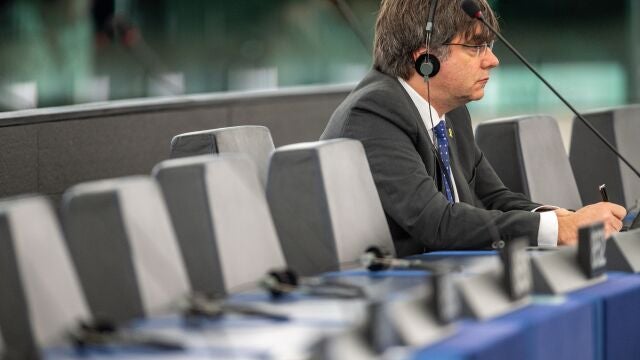 Carles Puigdemont en un momento del debate en el Parlamento Europeo. EFE/EPA/PATRICK SEEGER
