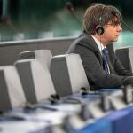 Carles Puigdemont en un momento del debate en el Parlamento Europeo. EFE/EPA/PATRICK SEEGER