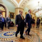 House impeachment managers, including Rep. Zoe Lofgren (D-CA); Rep. Jason Crow (D-CO); House Democratic Caucus Chairman Hakeem Jeffries (D-NY); House Judiciary Committee Chairman Jerrold Nadler (D-NY); and lead manager House Intelligence Committee Chairman Adam Schiff (D-CA), walk through the Ohio Clock Corridor as they arrive for the procedural start of the Senate impeachment trial of U.S. President Donald Trump at the U.S. Capitol in Washington, U.S., January 16, 2020. REUTERS/Joshua Roberts TPX IMAGES OF THE DAY