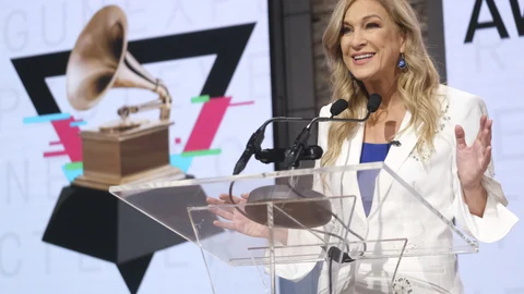 FILE - In this Wednesday, Nov. 20, 2019, file photo, Recording Academy President/CEO Deborah Dugan participates in the 62nd Grammy Awards nominations news conference at Studio 43 at CBS Broadcast Center in New York. In a move announced late Thursday, Jan. 16, 2020, the Recording Academy has placed Dugan on administrative leave following an allegation of unspecified misconduct by a senior leader. (Photo by Charles Sykes/Invision/AP, File)
