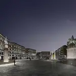 Recreación del proyecto «El sol del membrillo» de 2013 de cómo podría ser la Puerta del Sol con la iluminación nocturna
