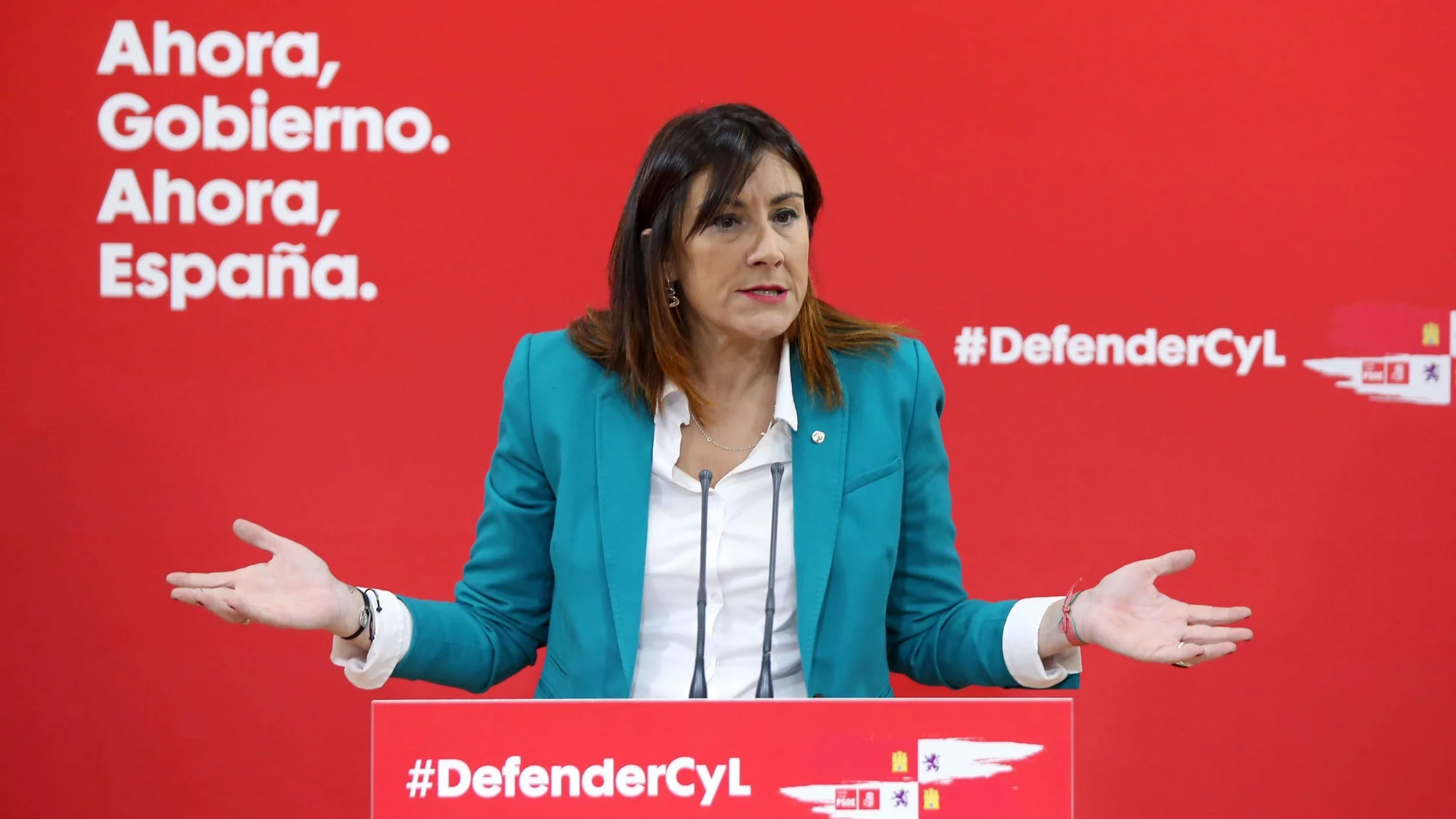La secretaria de organización del PSOE de Castilla y León, Ana Sánchez, contesta a las preguntas de los periodistas, tras anunciar la iniciativa en el Legislativo