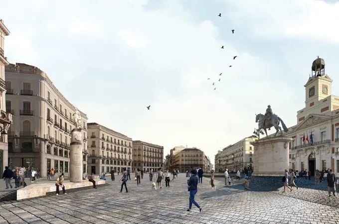 La nueva Puerta de Sol, sin coches y con los monumentos reubicados