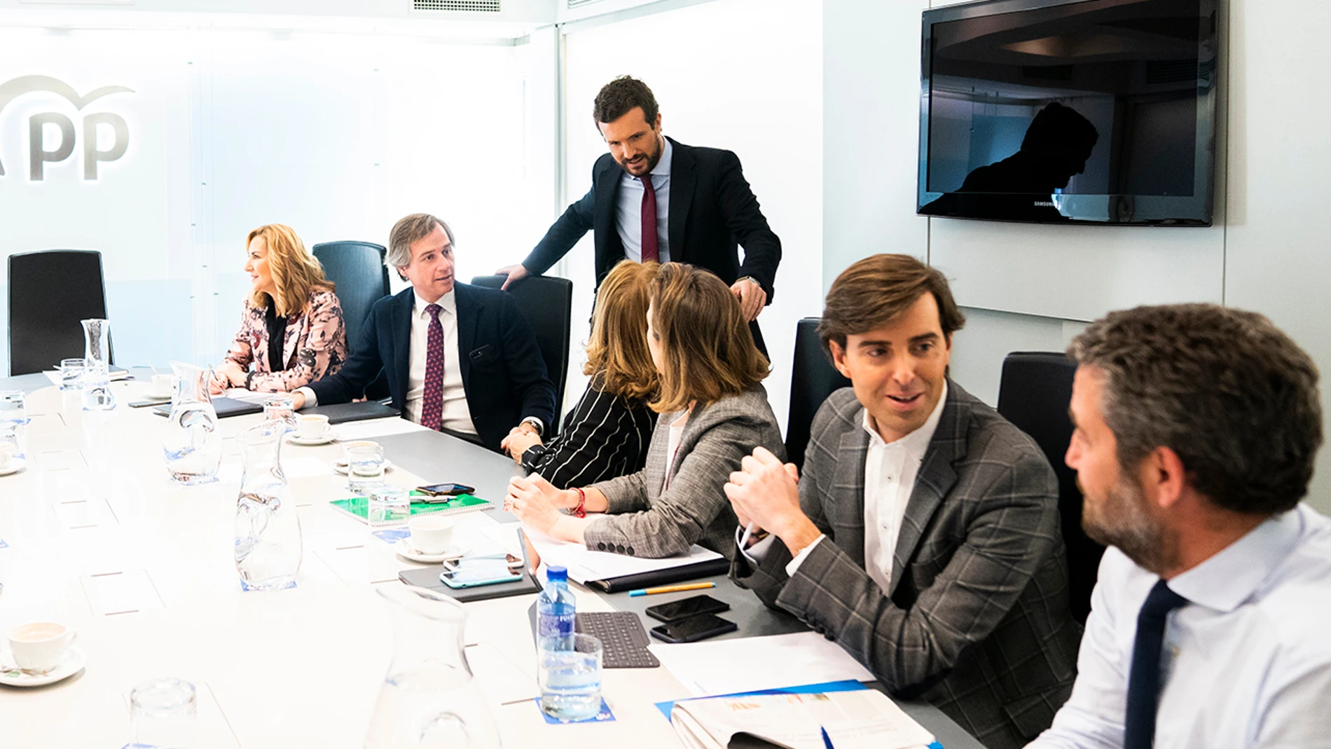 Pablo Casado, en la reunión del Comité de Dirección, en Génova. El líder popular defiende que el «pin parental» no es una idea de Vox sino del PP