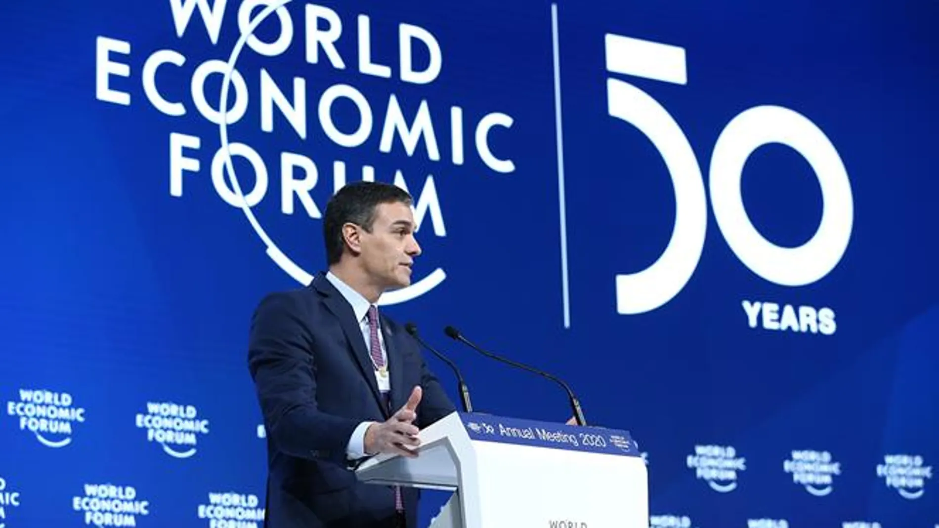 El presidente del Gobierno, Pedro Sánchez interviene en el Foro Económico Mundial en Davos (Suiza)