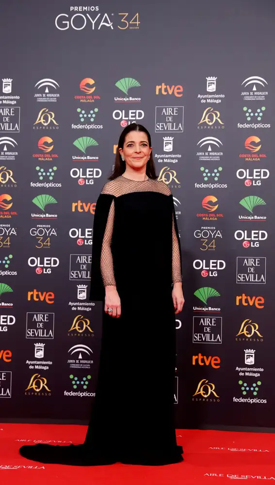 La actriz Nora Navas a su llegada a la entrega de los Premios Goya 2020 que se celebra esta noche en el Palacio de los Deportes de Málaga