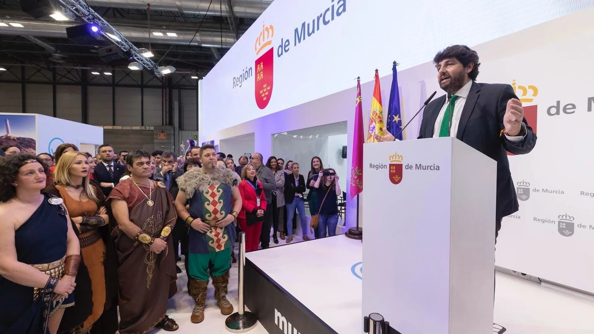 El presidente de la Comunidad, Fernando López Miras, durante su intervención en la celebración en Fitur del Día de la Región de Murcia