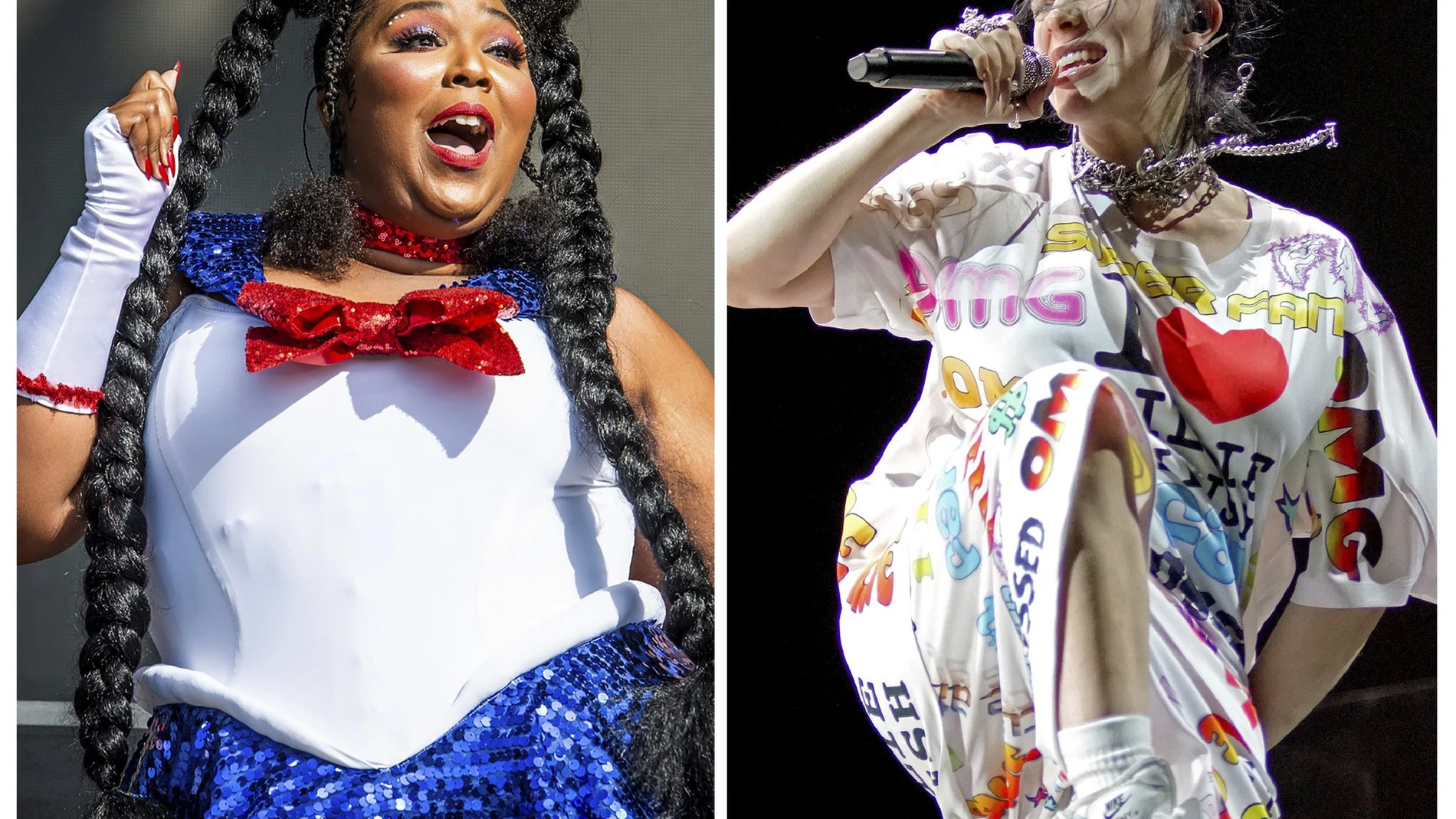 Lizzo, a la izquierda, y Billie Eilish, un duelo de tú a tú que contraponen sus estilos radicalmente opuestos en los Grammy