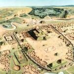 Recreación de la ciudad precolombina de Cahokia, junto al Mississipi - CAHOKIA MOUNDS HISTORIC STATE SITE/W.R. ISEMINGER