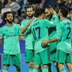 Los jugadores del Real Madrid celebrando el gol de Karim Benzema29/01/2020 ONLY FOR USE IN SPAIN