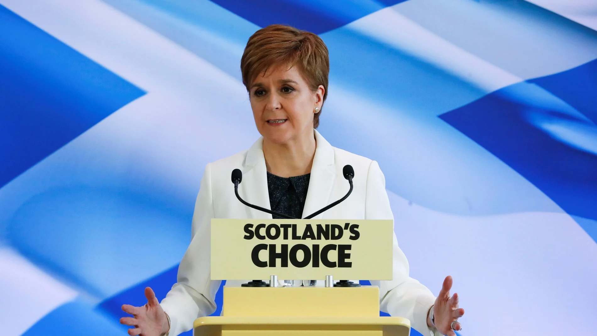 Scotland's First Minister Nicola Sturgeon delivers a speech in Edinburgh