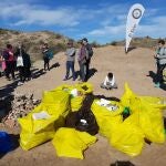 Recogida voluntaria de microplásticos en la playa de El Saler. La ong Xaloc recoge a mano 150 kilos de pequeños restos plásticos arrojados a la orilla por el temporal Gloria