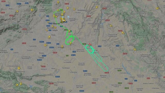 Trayectoría del avión de Air Canadá que sobrevuela Madrid.FLIGHTRADAR 2403/02/2020