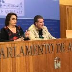 Los diputados de Adelante Andalucía Ángela Aguilera y Nacho Molina, este miércoles en rueda de prensa en el Parlamento andaluz.ADELANTE ANDALUCÍA05/02/2020