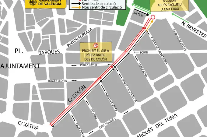 La calle Colón tendrá un carril menos para el tráfico y no se podrá entrar desde la Puerta de la Mar