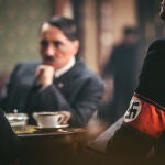 Picture shows_Drama Reconstruction_Hitler in office meeting, swastika uniform