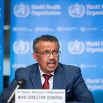 El director general de la Organización Mundial de la Salud (OMS), Tedros Adhanom Ghebreyesus, en rueda de prensa para informar sobre novedades en el brote de coronavirus originado en China.
