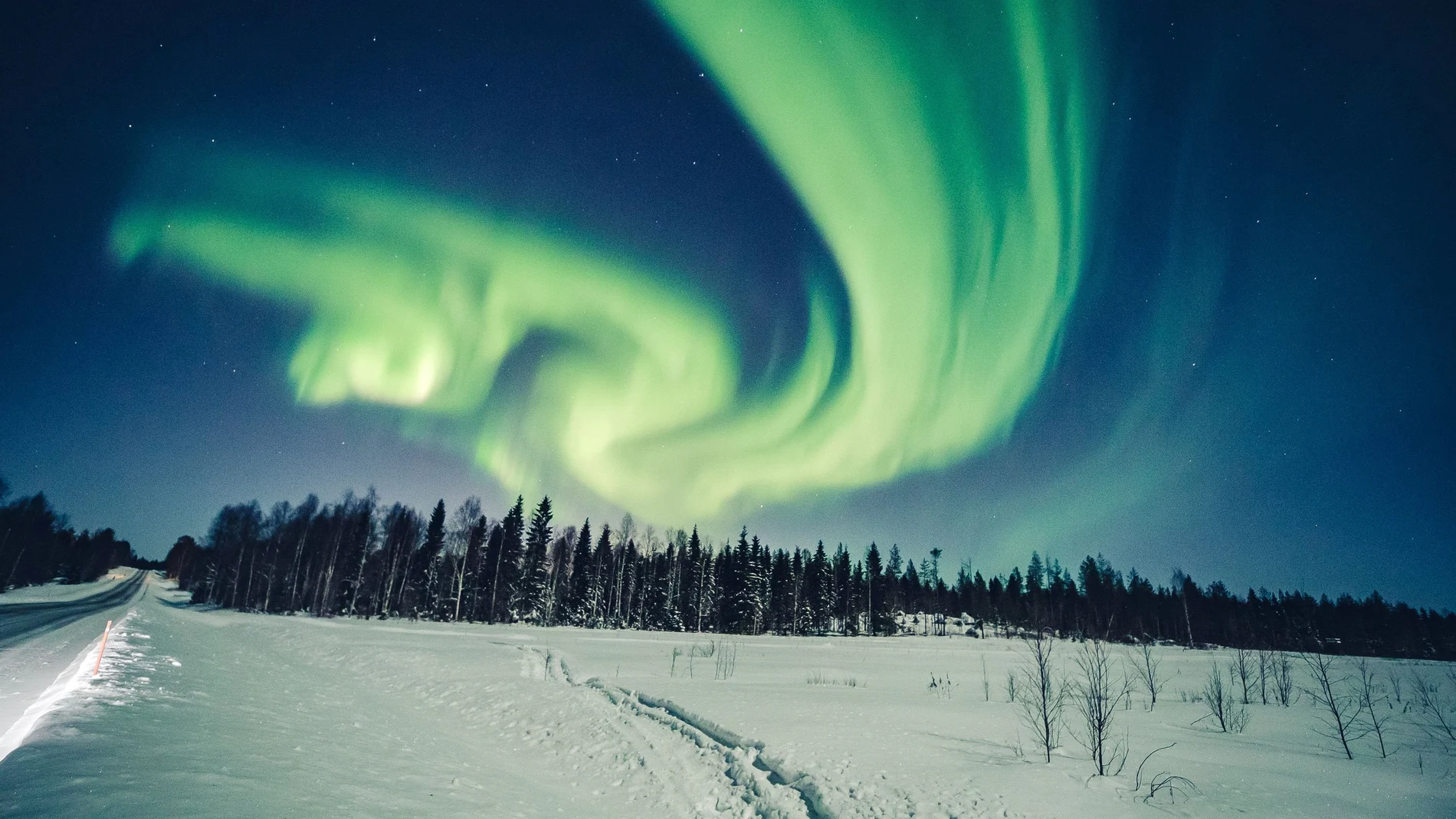 An aurora is seen in the sky in Rovaniemi
