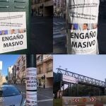 Alguno de los carteles protesta en el entorno de la pasarela de Santiago el Mayor