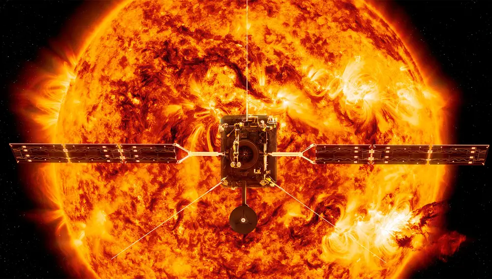 Recreación de la ESA de la sonda Solar Orbiter alrededor del Sol