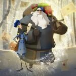 This image released by Netflix shows characters Jesper, voiced by Jason Schwartzman, left, and Klaus, voiced by J.K. Simmons, in a scene from the Oscar-nominated animated film "Klaus." (Netflix via AP)