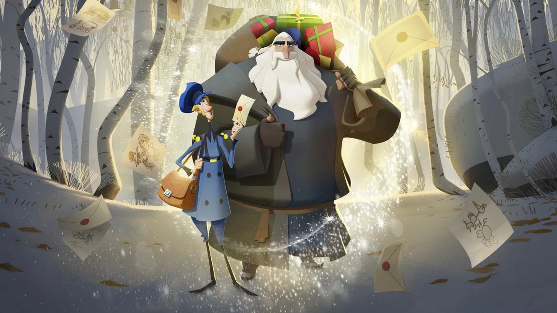 This image released by Netflix shows characters Jesper, voiced by Jason Schwartzman, left, and Klaus, voiced by J.K. Simmons, in a scene from the Oscar-nominated animated film "Klaus." (Netflix via AP)