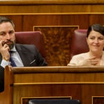 El presidente del VOX, Santiago Abascal y la secretaria general del grupo parlamentario de Vox en el Congreso, Macarena Olona. Ricardo Rubio / Europa Press11/02/2020