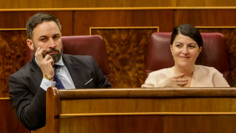 El presidente del VOX, Santiago Abascal y la secretaria general del grupo parlamentario de Vox en el Congreso, Macarena Olona. Ricardo Rubio / Europa Press11/02/2020