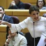 La ministra de Trabajo, Yolanda Díaz interviene en la última sesión de control al Gobierno en el Senado en Madrid