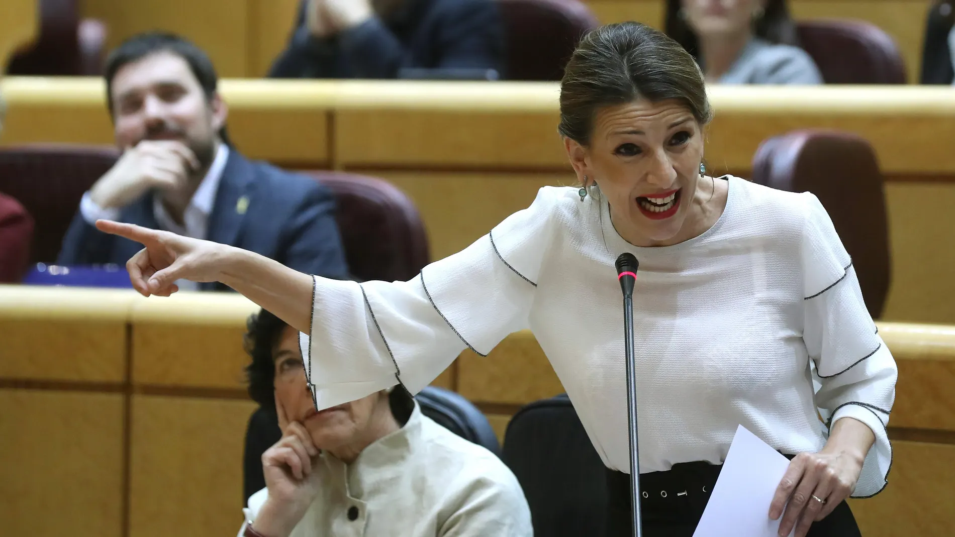 La ministra de Trabajo, Yolanda Díaz interviene en la última sesión de control al Gobierno en el Senado en Madrid